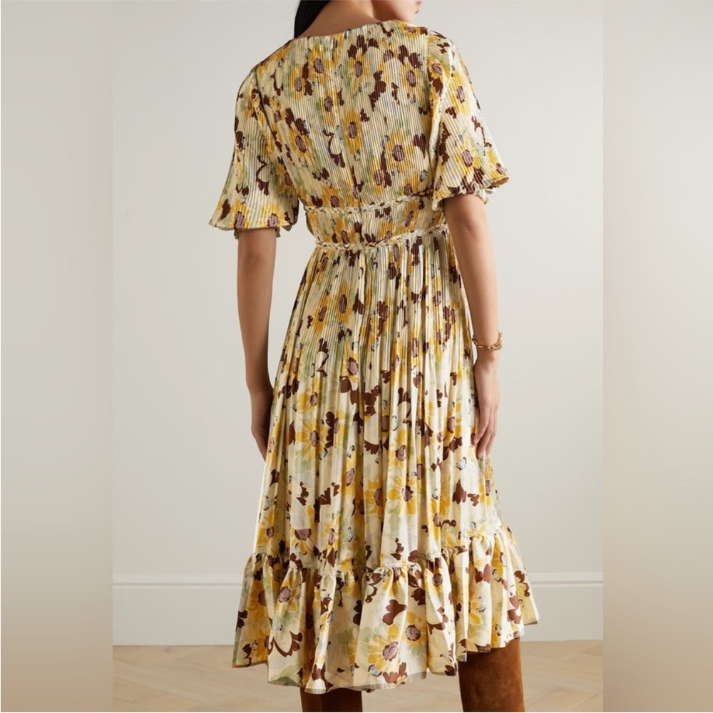 NEW Polo Ralph Lauren Plisse Crinkle Silk Braided Floral Ltiti Puff Sleeve Dress - Picture 3 of 14